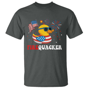 Funny July 4th T Shirt Patriotic Duck Firequacker American Flag TS10 Dark Heather Print Your Wear