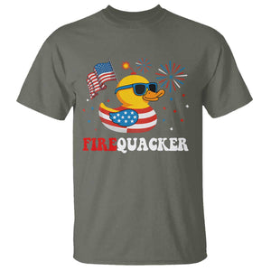 Funny July 4th T Shirt Patriotic Duck Firequacker American Flag TS10 Military Green Print Your Wear