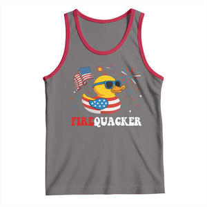Funny July 4th Tank Top Patriotic Duck Firequacker American Flag TS10 Deep Heather Red Print Your Wear