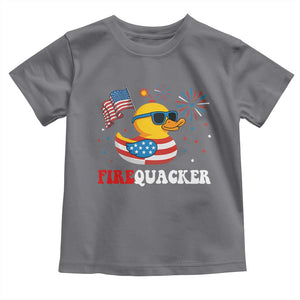 Funny July 4th Toddler T Shirt Patriotic Duck Firequacker American Flag TS10 Charcoal Print Your Wear
