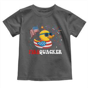 Funny July 4th Toddler T Shirt Patriotic Duck Firequacker American Flag TS10 Dark Heather Print Your Wear