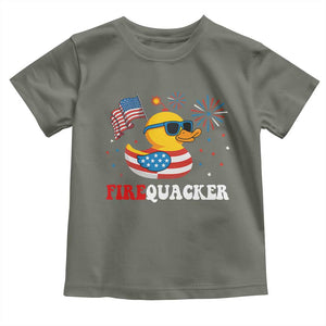 Funny July 4th Toddler T Shirt Patriotic Duck Firequacker American Flag TS10 Military Green Print Your Wear