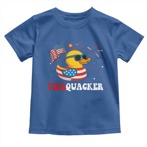 Funny July 4th Toddler T Shirt Patriotic Duck Firequacker American Flag TS10 Royal Blue Print Your Wear
