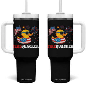 Funny July 4th Tumbler With Handle Patriotic Duck Firequacker American Flag TS10 One Size: 40 oz Black Print Your Wear