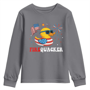 Funny July 4th Youth Sweatshirt Patriotic Duck Firequacker American Flag TS10 Charcoal Print Your Wear