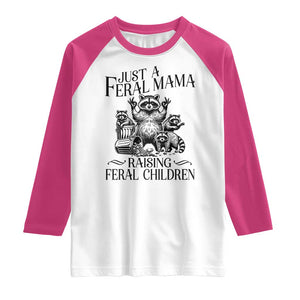 Funny Just A Feral Mama Raising Feral Children Raglan Shirt Raccoon Mother's Day TS11 White Heliconia Print Your Wear