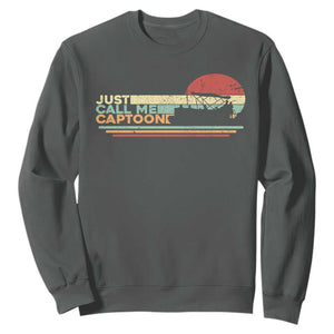 Funny Just Call Me Captoon Sweatshirt Pontoon Boat Captain TS11 Dark Heather Print Your Wear