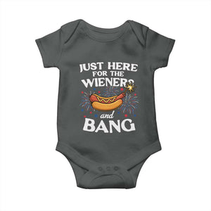 Funny Just Here For The Wieners And Bang Baby Onesie 4th Of July Hot Dog Lover Fireworks TS11 Dark Heather Print Your Wear