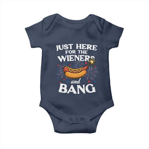 Funny Just Here For The Wieners And Bang Baby Onesie 4th Of July Hot Dog Lover Fireworks TS11 Navy Print Your Wear
