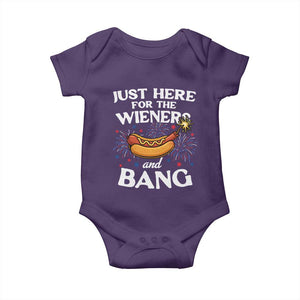 Funny Just Here For The Wieners And Bang Baby Onesie 4th Of July Hot Dog Lover Fireworks TS11 Purple Print Your Wear