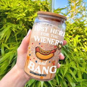 Funny Just Here For The Wieners And Bang Glass Can 4th Of July Hot Dog Lover Fireworks TS11 Print Your Wear