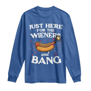 Funny Just Here For The Wieners And Bang Long Sleeve Shirt 4th Of July Hot Dog Lover Fireworks TS11 Royal Blue Print Your Wear
