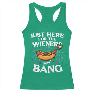 Funny Just Here For The Wieners And Bang Racerback Tank Top 4th Of July Hot Dog Lover Fireworks TS11 Irish Green Print Your Wear