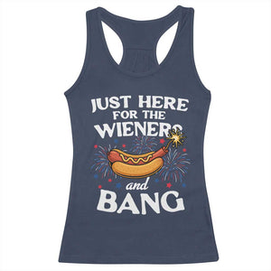 Funny Just Here For The Wieners And Bang Racerback Tank Top 4th Of July Hot Dog Lover Fireworks TS11 Navy Print Your Wear