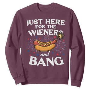 Funny Just Here For The Wieners And Bang Sweatshirt 4th Of July Hot Dog Lover Fireworks TS11 Maroon Print Your Wear