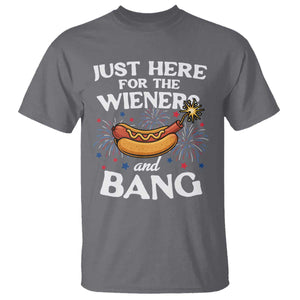 Funny Just Here For The Wieners And Bang T Shirt 4th Of July Hot Dog Lover Fireworks TS11 Charcoal Print Your Wear