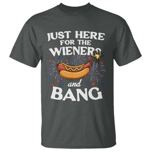 Funny Just Here For The Wieners And Bang T Shirt 4th Of July Hot Dog Lover Fireworks TS11 Dark Heather Print Your Wear