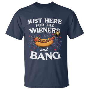 Funny Just Here For The Wieners And Bang T Shirt 4th Of July Hot Dog Lover Fireworks TS11 Navy Print Your Wear