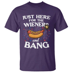 Funny Just Here For The Wieners And Bang T Shirt 4th Of July Hot Dog Lover Fireworks TS11 Purple Print Your Wear