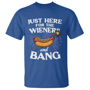 Funny Just Here For The Wieners And Bang T Shirt 4th Of July Hot Dog Lover Fireworks TS11 Royal Blue Print Your Wear