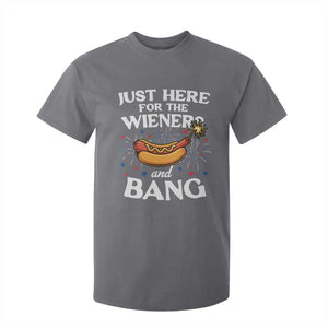 Funny Just Here For The Wieners And Bang T Shirt For Kid 4th Of July Hot Dog Lover Fireworks TS11 Charcoal Print Your Wear