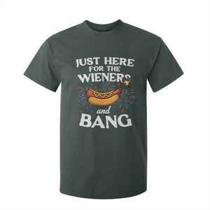 Funny Just Here For The Wieners And Bang T Shirt For Kid 4th Of July Hot Dog Lover Fireworks TS11 Dark Forest Green Print Your Wear