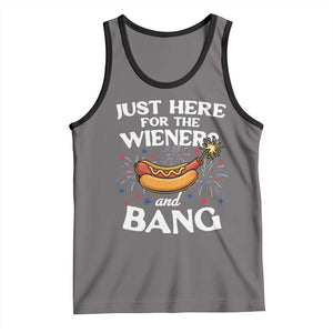 Funny Just Here For The Wieners And Bang Tank Top 4th Of July Hot Dog Lover Fireworks TS11 Deep Heather Black Print Your Wear