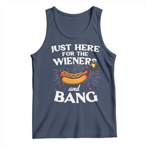 Funny Just Here For The Wieners And Bang Tank Top 4th Of July Hot Dog Lover Fireworks TS11 Navy Print Your Wear