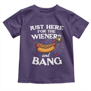Funny Just Here For The Wieners And Bang Toddler T Shirt 4th Of July Hot Dog Lover Fireworks TS11 Purple Print Your Wear