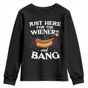 Funny Just Here For The Wieners And Bang Youth Sweatshirt 4th Of July Hot Dog Lover Fireworks TS11 Black Print Your Wear