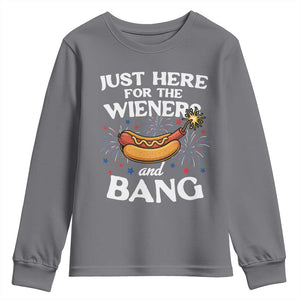 Funny Just Here For The Wieners And Bang Youth Sweatshirt 4th Of July Hot Dog Lover Fireworks TS11 Charcoal Print Your Wear