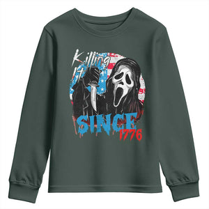 Funny Killing It Since 1776 Youth Sweatshirt Horror Movie 4th Of July USA Ghost TS11 Dark Forest Green Print Your Wear