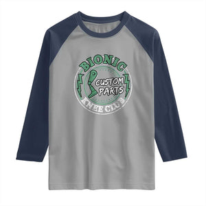 Funny Knee Replacement Survivor Raglan Shirt Bionic Knee Club Custom Parts TS02 Sport Gray Navy Print Your Wear