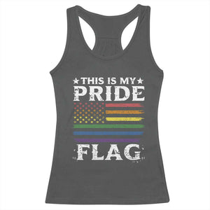 Funny LGBTQ This Is My Pride Flag Racerback Tank Top Rainbow American Flag TS11 Dark Heather Print Your Wear