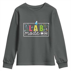 Funny Laboratory Scientist Youth Sweatshirt Lab Mode On Chemistry Medical TS11 Dark Heather Print Your Wear