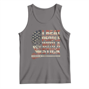 Funny Lacrosse Lax Tank Top I Beat People With A Stick Vintage American Flag TS11 Deep Heather Print Your Wear