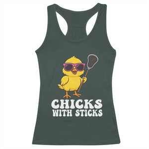 Funny Lax Girl Racerback Tank Top Chicks With Sticks Lacrosse Shooter TS11 Dark Forest Green Print Your Wear