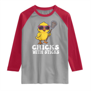 Funny Lax Girl Raglan Shirt Chicks With Sticks Lacrosse Shooter TS11 Sport Gray Red Print Your Wear
