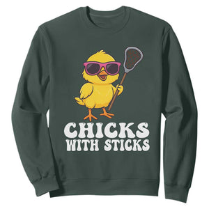 Funny Lax Girl Sweatshirt Chicks With Sticks Lacrosse Shooter TS11 Dark Forest Green Print Your Wear