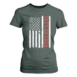 Funny Let's Go Taco T Shirt For Women Stars and Stripes Political Satire TS02 Dark Forest Green Print Your Wear