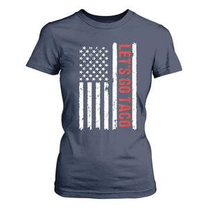 Funny Let's Go Taco T Shirt For Women Stars and Stripes Political Satire TS02 Navy Print Your Wear