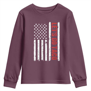 Funny Let's Go Taco Youth Sweatshirt Stars and Stripes Political Satire TS02 Maroon Print Your Wear
