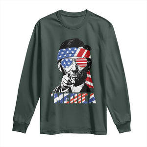 Funny Lincoln 4th Of July Merica Long Sleeve Shirt Abe American Flag TS10 Dark Forest Green Print Your Wear
