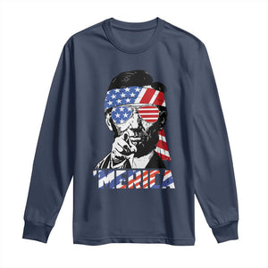Funny Lincoln 4th Of July Merica Long Sleeve Shirt Abe American Flag TS10 Navy Print Your Wear