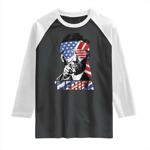 Funny Lincoln 4th Of July Merica Raglan Shirt Abe American Flag TS10 Black White Print Your Wear