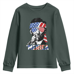 Funny Lincoln 4th Of July Merica Youth Sweatshirt Abe American Flag TS10 Dark Forest Green Print Your Wear