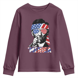 Funny Lincoln 4th Of July Merica Youth Sweatshirt Abe American Flag TS10 Maroon Print Your Wear