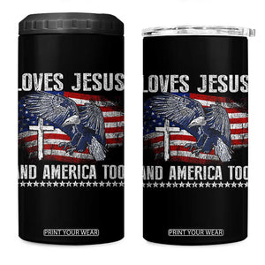 Funny Loves Jesus And America Too 4 in 1 Can Cooler Tumbler 4th Of July Patriotic Christian Eagle American Flag TS11 One Size: 16 oz Black Print Your Wear