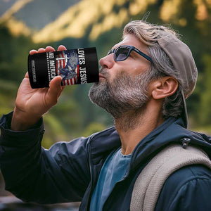 Funny Loves Jesus And America Too 4 in 1 Can Cooler Tumbler 4th Of July Patriotic Christian Eagle American Flag TS11 Print Your Wear