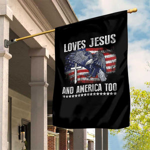 Funny Loves Jesus And America Too Garden Flag 4th Of July Patriotic Christian Eagle American Flag TS11 Print Your Wear